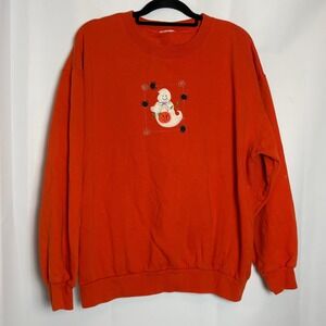 Vintage‎ Halloween Sweatshirt Orange Ghost Spider Embroidered Crewneck Top XL